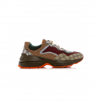 GUCCI GG SUPREME MONOGRAM MIX MONOGRAM MENS RHYTON SNEAKERS 12 BORDEAUX BEIGE EBONY 1156612